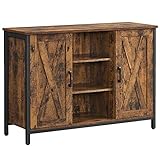 VASAGLE Sideboard, Beistellschrank, Küchenschrank mit offenen Regalfächern, Flurschrank, Kommode mit Türen, Wohnzimmer, Esszimmer, Flur, Industrie-Design, vintagebraun-schwarz LSC098B01