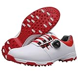 PGM-XZ093 Herren-Golfschuhe, Spin-Up, Boa-Spitze, rutschfest, feste Spikes, Sportschuhe, Weiß, weiß / rot, 39 1/3 EU