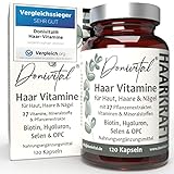 Donivital® Haar-Vitamine - VERGLEICHSSIEGER 2021 - 27 hochdosierte Vitalstoffe - Biotin, Hyaluron und weitere Mikronährstoffe - 120 vegane Haarkapseln. Für Frauen, Männer und den B