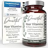 Donivital® Haar-Vitamine - VERGLEICHSSIEGER 2021 - 27 hochdosierte Vitalstoffe - Biotin, Hyaluron und weitere Mikronährstoffe - 120 vegane Haarkapseln. Für Frauen, Männer und den B