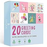 Central 23 - Verschiedene Grußkarten für alle Gelegenheiten - 20 lustige Geburtstagskarten für Kinder - Schachtel mit Geburtstagskarten mit Umschlägen - für Tochter Enkelin - recycelb