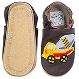 HOBEA-Germany Kitaschuhe Safestep, Kinderhausschuhe Jungen, Lederschuhe: Betonmischer braun (24/25)