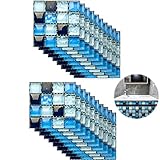 GNOUQW 20 Stück Mosaik Fliesensticker Folie Küchenfliesen Aufkleber 3D Fliesen Klebefliesen 3D Fliesenaufkleber Bad für Küche Badezimmer Wohnzimmer Wasserdicht Leicht zu Reinigen (10cm x 10cm)