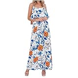 Kleid Damen Strand-Sommerkleid Damen Casual Wrap Floral Camisole Layered Sleeveless A-Linie Beach Party Langes Maxikleid Weiß M EU 36