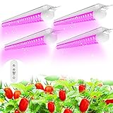 LED Pflanzenlampe, SHOPLED 80W(4X20W)T8 2FT 60cm, Vollspektrum, Verknüpfbares Design, Timer, V-förmige zweireihige, Geeignet für Zimmerpflanzen, Gemüse Wachstumslampe, 4 Packung