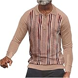 Modische Poloshirts für Herren, langärmelig, Umlegekragen, Knopfleiste, bedrucktes Sweatshirt, gestreifter Druck, ethnisch, Opa, Oberteil, Übergröße, lockere Passform, rose, XL
