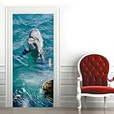 A.Monamour Türtapete Selbstklebend Türfolie Türposter 3D EIN Delfin Der Im Blauen Meer Wasser Textur Hintergrund Schwimmt Vinyl Folie Türdeko Tapete Wandbild Türaufkleber Türtattoo 95 x 215