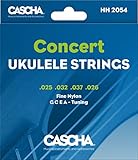 Cascha Konzert Ukulele-Saiten-Set I Premium-Nylon-Saiten für Konzert-Ukulelen I sehr gute Klang-Qualität & hohe Lebensdauer I hochwertiges 4er Saiten-Set G-C-E-A I Concert Ukulele Strings 4 Stück