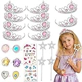 Tacobear 50 Stück Prinzessin Schmuck Mädchen mit Prinzessin Krone Ring Aufkleber Zauberstab Prinzessin Kostüm Mädchen Party Zubehör Spielzeug Schmuck Set für Mitgebsel Kindergeburtstag (Rosa)