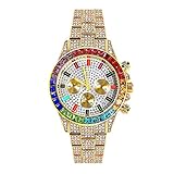 Hip Hop Diamant Uhr DREI Auge Diamant Uhr Iced Out Pave Bling farbige Diamant Armbanduhr Herren Kalender Quarz Armbanduhr Weihnachten Geburtstagsgeschenk