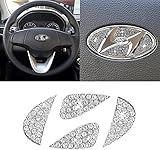 HommyFine Lenkrad Logo Glitzer Bling Strasssteinen Aufkleber Kleberpads für Auto Lenkradlogo (Passend für Hyundai)