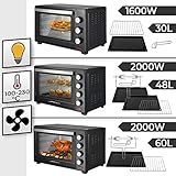 Jago® Minibackofen mit Umluft - Modellauswahl, 100 bis 230°C, Timer (0-60 Min), mit Drahtgitter, Backblech & Zubehör, Schwarz - Mini Backofen, Mini-Küche, Grillofen, Pizza-O