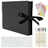 YILEEY Fotoalbum zum Selbstgestalten, Scrapbook 80 Schwarze Seiten Fotobuch zum Einkleben, 28x21cm Fotoalben, DIY Geschenk Scrapbooking Set mit Stiften Schablonen Aufkleber Fotoecken, MEHRWEG