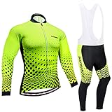 Winter Radsport-Bekleidung für Herren, Thermovlies radtrikot Herren Langarm und hochdichte Gel-gepolsterte Lange Radsporthose für Rennrad und MTB, Grün, M