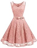 Dressystar DS0010 Brautjungfernkleid Ohne Arm Kleid Aus Spitzen Spitzenkleid Knielang Festliches Cocktailkleid Blush S