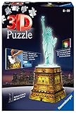 Ravensburger 3D Puzzle - 12596 Freiheitsstatue bei Nacht - 3D puzzle für Kinder und Erwachsene, Wahrzeichen von New York im Miniatur-Format, Leuchtet im Dunk