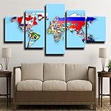 5 Teilig Leinwand Wanddeko Poster Home Decor Möbel Art Decor modern Wandbilder Wohnzimmer Dekoration Flags World Map Blue Modular Canvas Poster Hd Drucke Mit H