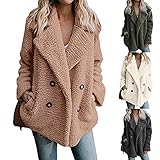 Damen Mantel Revers Wollmantel Vorne Offen Plüsch Dicker Wintermantel Revers Langarm Faux Wolle Flaumig Cardigan Jacke Mit Taschen und Zweireihige Oversize Outwear Winterjack