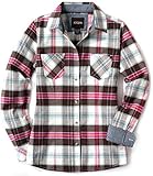 CQR Damen Flanell-Shirt kariert, langärmlig, weiches Casual-Button-Down Top aus Baumwolle, Wof002 1pack - Kisses Carnation, XXL