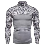 QWERD Herren Tactical Military Army Combat T-Shirt Langarm Slim Fit Camo Shirt mit 1/4 Reißverschluss Taktisches Combat Langarmshirt mit Taschen Airsoft Top Outdoor Kleidung für Jagd Camping W
