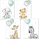 artpin® Poster Kinderzimmer - Bilder Babyzimmer Deko, Junge Mädchen - Dschungel mint Luftballon P63