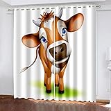 DRFQSK Vorhang Blickdicht Vorhänge Verdunkelungsvorhang Gardinen Mit Ösen Wohnzimmer Schlafzimmer Thermovorhang 3D Cartoon Tier Kuh Muster Ösenschal 2Er Set Fensterdekoration 260 X 140 cm（H X B）