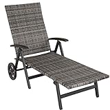 TecTake 800722 Aluminium Poly Rattan Sonnenliege mit Armlehnen und Rollen, klappbar, Gartenliege mit höhenverstellbarer Rückenlehne - Diverse Farben - (Grau | Nr. 403219)