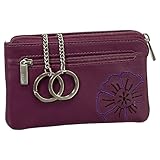 Leder Schlüsseletui Schlüsseltasche Schlüsselmappe Schlüsselbeutel mit Reißverschlussfach Farbe Berry