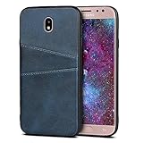 OJBKase für Galaxy J7 2017 Hülle, Galaxy J730 Lederhülle, Handytasche [2 Kreditkarten Slots Halter] PU Leder Ultra Slim Tasche Cover Stoßfest Bumper Hülle für Samsung Galaxy J7 2017 / J730 (Blau)