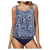 AFFGEQA Badeanzug Damen Tankini Set Sommer Geblümt Bademode Weste Shorts Rückenfrei Verstellbar Schlankheits Shorts Bauchweg Figurformend Zweiteiliger Swimwear Sw