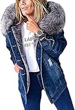 LIUPING Damen Winterjacke Jeansjacke Künstliches Fellkapuze Denim Jacket Übergangsjacke Jeans Künstliche Fleece Gefüttert Mantel Kapuzenjacke Outwear (Color : Blue, Size : XXL)