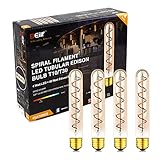 Beilf Lange Röhre LED Edison Glühbirne E27, 4W Dimmbar Flötenrohr Vintage Glühbirne T30, Warmweiße 2200K, Antike Filament Retro Röhrenbirne, Nicht Flimmern,Goldglas,CRI95, 40W Äquivalent, 4er-Pack