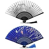 ONKING Japanischer Fächer für Damen Herren, Seide-Fächer Vintage Wand Faltfächer für Hochzeit Party Dekoration -2 Pack