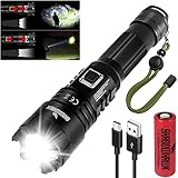 Shadowhawk LED Taschenlampe, Extrem Hell 10000 Lumen USB Aufladbar Taschenlampen, CREE XHP70.2 LED Taktische Taschenlampe, IP67 Wasserdicht 5 Lichtmodi Zoombar für Camping Wandern Notfälle(21700 Akku)