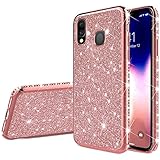 Saceebe Hülle kompatibel mit Huawei Honor 10 lite/P smart 2019 Hülle Silikon,Blink Elektroplattiertes Glitterblatt TPU Hülle Glänzend Glitzer TPU Silikon Schutzhülle Weich Anti-Fall stoßfest,Roség