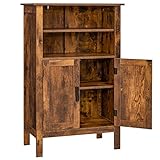 USIKEY Holz Küchenschrank mit Doppeltür, Beistellschrank, Sideboard, Lagerschrank, Badschrank mit 2 offenen Fächern, Lagerregal Regal für Bücher, für Wohnzimmer Büro, Vintageb