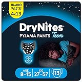 DryNites saugfähige Nachtwindeln Teen bei Bettnässen, Für Jungen 8-15 Jahre (27-57 kg), 4 x 13 Stück