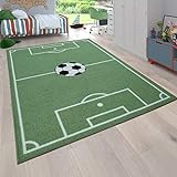 Paco Home Kinder-Teppich, Spiel-Teppich Für Kinderzimmer Mit Fußball-Motiv rutschfest In Grün, Grösse:140x200