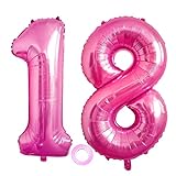 Luftballons Zahl 18, Riesen Folienballon Nummer 18 Pink Damen,Luftballons 18. Geburtstagdeko, 40 Zoll Helium Ballons Aufblasbar Zahl 18 pink für Geburtstag, Hochzeit, Jubiläum XXL 18