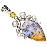 StarGems Natural Ozean-Jaspis Citrin Und Flussperle Handmade 925 Sterling Silver Pendant 5.7cm E5095