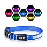 LED Leuchthalsband Hunde Halsband USB Wiederaufladbar Wasserdicht 7 Farbwechsel Halsband Hund Klein Groß Mittel Super Helle Sicherheit für Die Nacht - Blau - L