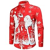 Celucke 3D Druck Weihnachtshemd Herren Freizeithemd Langärm Hemden Männer Weihnachten Sweatshirt Hemd Lustige Christmas Shirt Slim Fit mit W