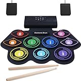 Elektronisches Schlagzeug Set 9 Pads Tragbare Roll Up Midi Tabletop MIDI Schlagzeug Set mit Eingebautem Lautsprecher Drum Fußpedal Drumsticks für Kinder Anfäng