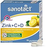sanotact Zink+C+D • 20 Zink Lutschtabletten hochdosiert mit Vitamin C • Mit Zink Vitamin C & D3 Vitamine • Deckt Tagesbedarf an Vitamin D3