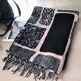 Schal Leopard Print Patchwork Schal Winter Kaschmir Tücher Wraps Frauen Dicke Warme Quasten Pashmina Decke Qualität Foulard Herbst- und Winterschal (Color : Black)