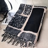 Schal Leopard Print Patchwork Schal Winter Kaschmir Tücher Wraps Frauen Dicke Warme Quasten Pashmina Decke Qualität Foulard Herbst- und Winterschal (Color : Black)