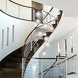 Gweat 10 Ball Moderne Einfache Wendeltreppe Kronleuchter Transparente Lichtschirm Deckenkugeln Glasblase Lampe Große Pendelleuchten Für Wohnzimmer Flur Duplex Hängeleuchten 40×200CM