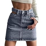 GilRu Damen Sexy High Waist Denim Rock Knopf Tasche Slim Bodycon Rock Jean Rock Mini Rock, blau, 40