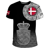 Männer 3D Printed Island Dänemark Viking Zip Hoodie, Nordic Celtic Oversized Langarm Casual Sweatshirt, Harajuku Tattoo Kurzarm-T-Shirt,B Shirt,S