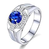 Beydodo Herren Ring Verlobung Weißgold 750, Hochzeit Ringe Bandring mit Saphir 1.63ct Trauringe Weißgold mit Diamant Gr.63 (20.1)